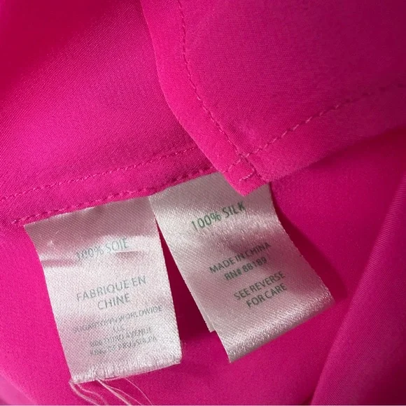Lilly Pulitzer Elsa Top Hot Pink 100% Silk Smocked Blouse Gold Buttons XS - Picture 7 of 7
